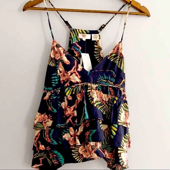 Levi's Tops - Levi’s Womens Tropical Coconut Girl Vacation Hawaiian Layered Crop Top XS NEW